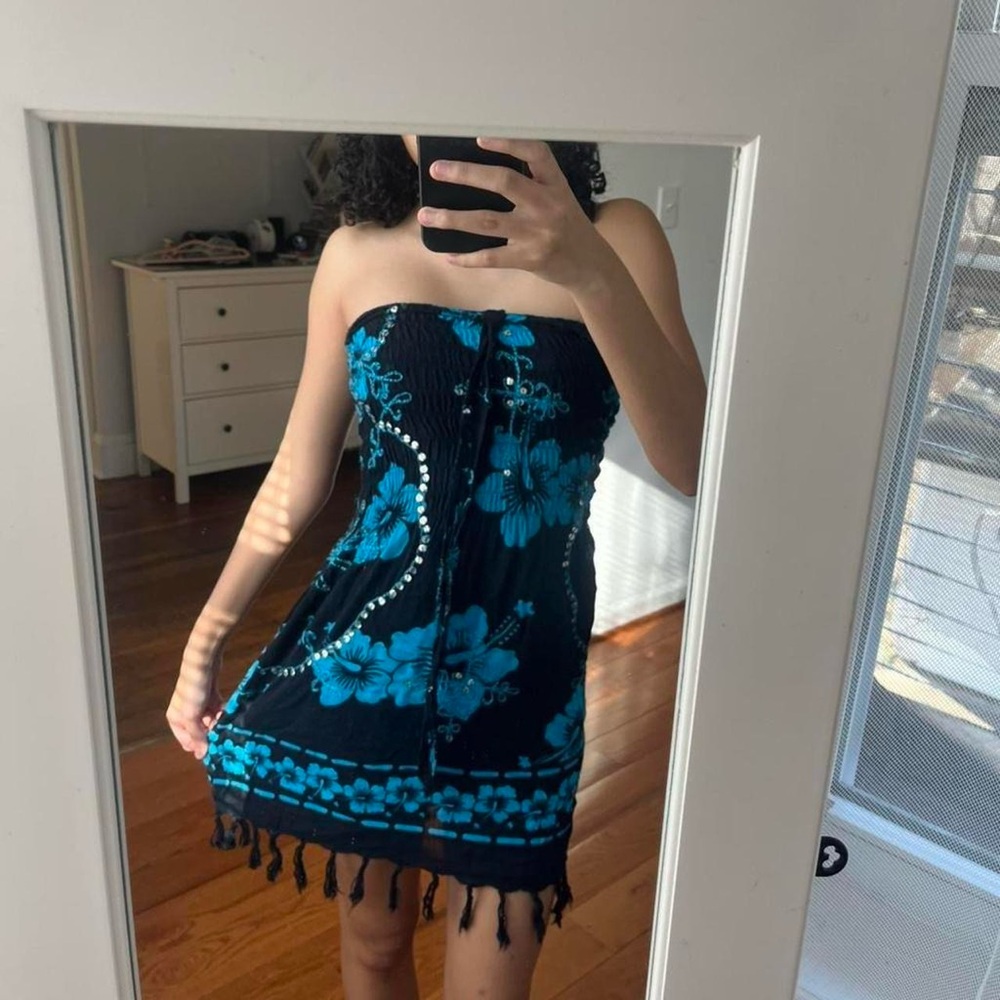 Elegant Black and Blue Strapless Dress